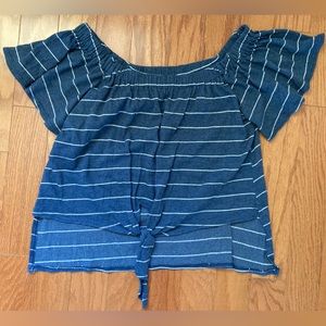 Navy and white striped cotton shirt